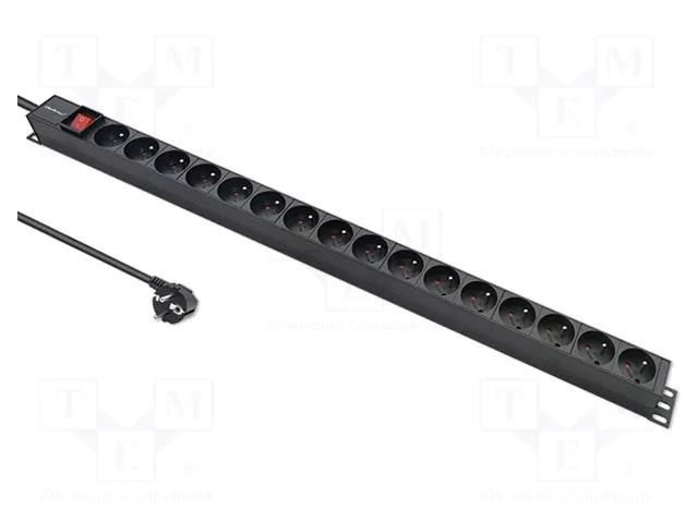 Plug socket strip: protective; Sockets: 16; 250VAC; 16A; black QOLTEC QS-54604
