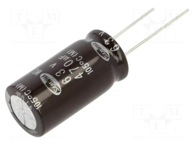 Capacitor: electrolytic; low ESR; THT; 470uF; 63VDC; Ø16x31.5mm SAMWHA WL1J477M1631MBB