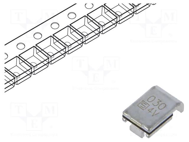 Fuse: PTC polymer; 300mA; 60VDC; PCB,SMT; 6.73x5.44mm; brass; PFSM SCHURTER PFSM.030.2