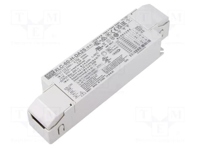 Power supply: switching; LED; 60W; 9÷54VDC; 900mA÷1.7A; 155÷400VDC MEAN WELL XLC-60-H-DA2S