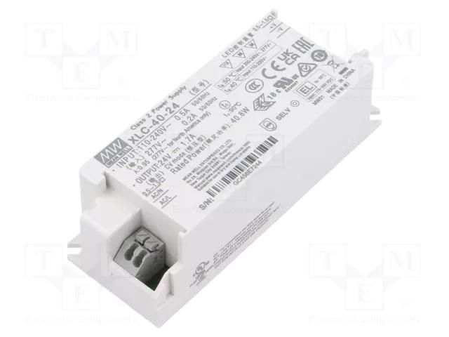 Power supply: switching; LED; 40W; 24VDC; 0÷1.7A; 100÷305VAC; OUT: 1 MEAN WELL XLC-40-24