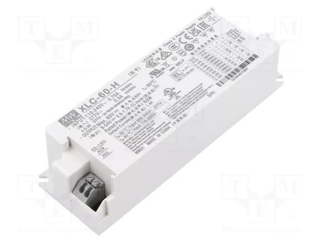 Power supply: switching; LED; 60W; 9÷54VDC; 900mA÷1.7A; 155÷400VDC MEAN WELL XLC-60-H