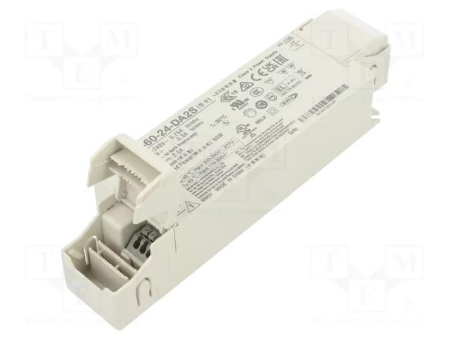 Power supply: switching; LED; 60W; 24VDC; 0÷2.5A; 155÷400VDC; OUT: 1 MEAN WELL XLC-60-24-DA2S