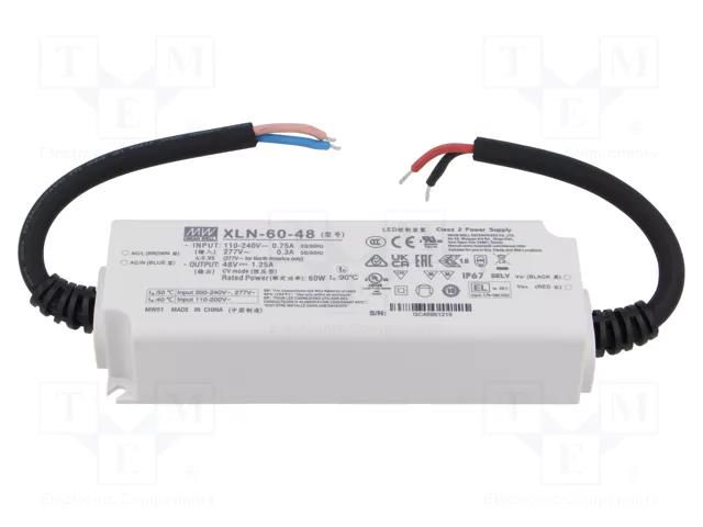 Power supply: switching; LED; 60W; 48VDC; 0÷1.25A; 110÷305VAC; IP67 MEAN WELL XLN-60-48