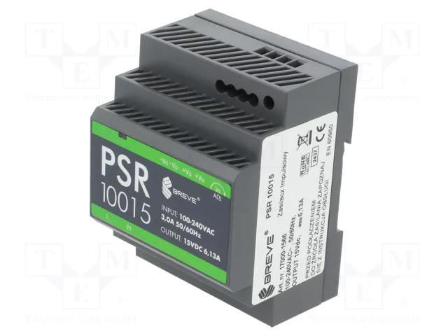 Power supply: switching; for DIN rail; 92W; 15VDC; 6.13A; IP20 BREVE TUFVASSONS PSR-10015