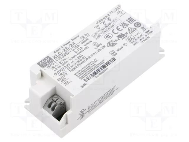 Power supply: switching; LED; 25W; 24VDC; 0÷1.05A; 100÷305VAC; 88% MEAN WELL XLC-25-24