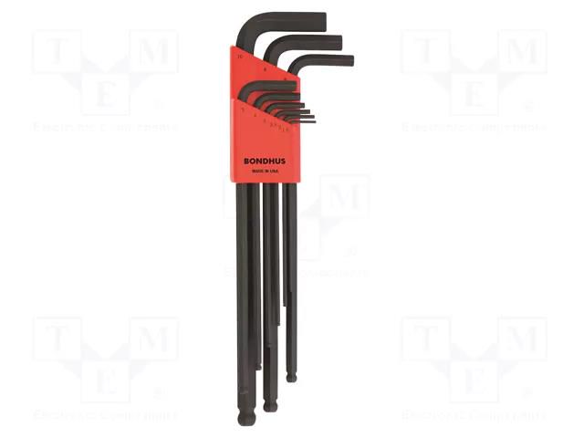 Wrench-set; hex key,spherical; steel; long; 9pcs. BONDHUS BONDHUS-16099