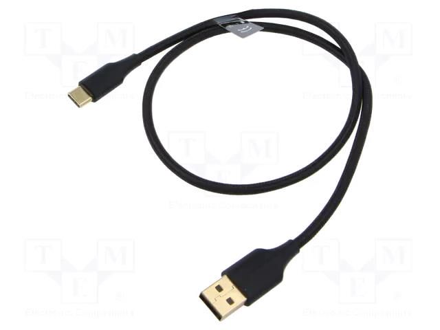 Cable; USB 2.0; USB A plug,USB C plug; gold-plated; 0.5m; black VENTION CTFBD