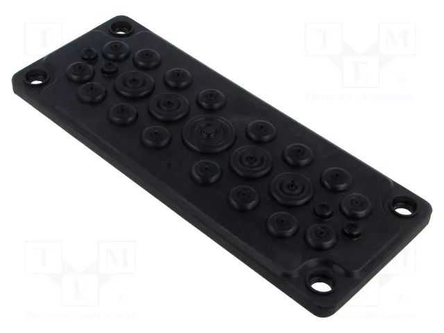 Multigate grommet; elastomer thermoplastic TPE; black; IP65; HTC HT HI TECH POLYMERS HTC-25-TPE-BK