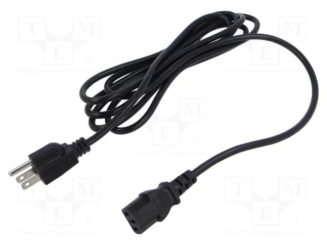 Cable; 3x18AWG; IEC C13 female,NEMA 5-15 (B) plug; 3m; black; 10A POS POSAC-C13-10/US30