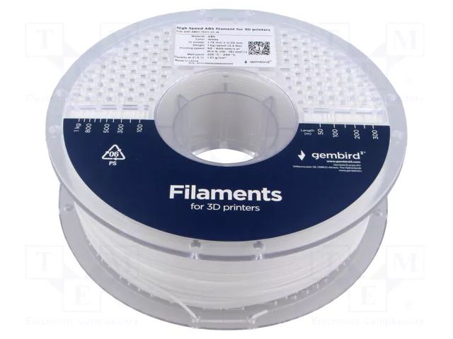 Filament: ABS; 1.75mm; white; 225÷240°C; 1kg; High Speed GEMBIRD 3DP-ABS1.75HY-01-W