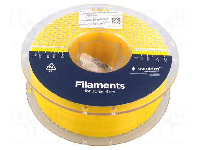 Filament: ABS; 1.75mm; yellow; 225÷240°C; 1kg; High Speed GEMBIRD 3DP-ABS1.75HY-01-Y
