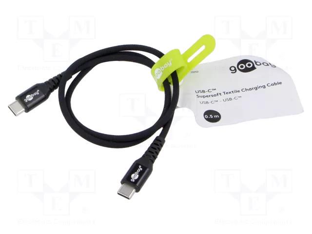 Cable; USB 2.0; USB C plug,both sides; 0.5m; black; 0.48Gbps; 60W Goobay GOOBAY-73952