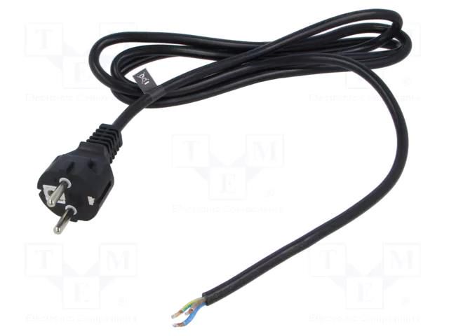 Cable; 3x0.75mm2; CEE 7/7 (E/F) plug,wires; PVC; 1.8m; black; 10A POS POSAC-10/7/7-18B