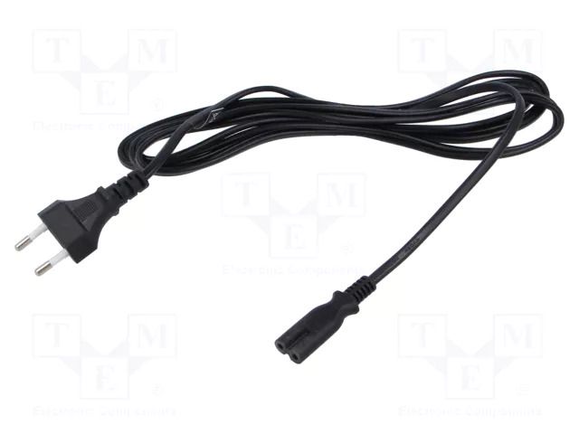 Cable; 2x0.75mm2; CEE 7/16 (C) plug,IEC C7 female; PVC; 3m; black POS POSAC-C7EU30BK
