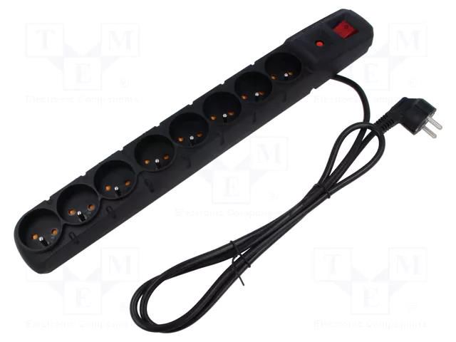 Plug socket strip: protective; Sockets: 8; 230VAC; 10A; black HSK DATA ACAR-S8-PRO-1.5B