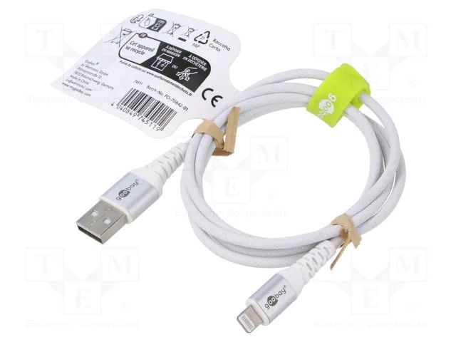 Cable; USB 2.0; Apple Lightning plug,USB A plug; 1m; white; 60W GOOBAY GOOBAY-74511