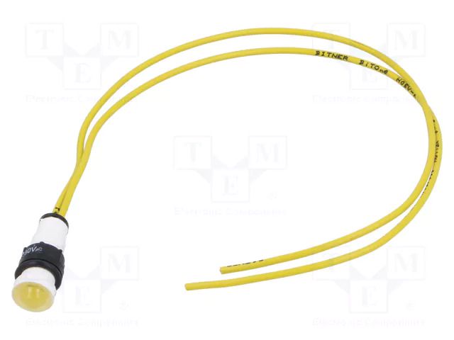 Indicator: LED; prominent; yellow; 230VAC; Ø10mm; cables; 300mm POLAM-ELTA LY-D7-230AC/H