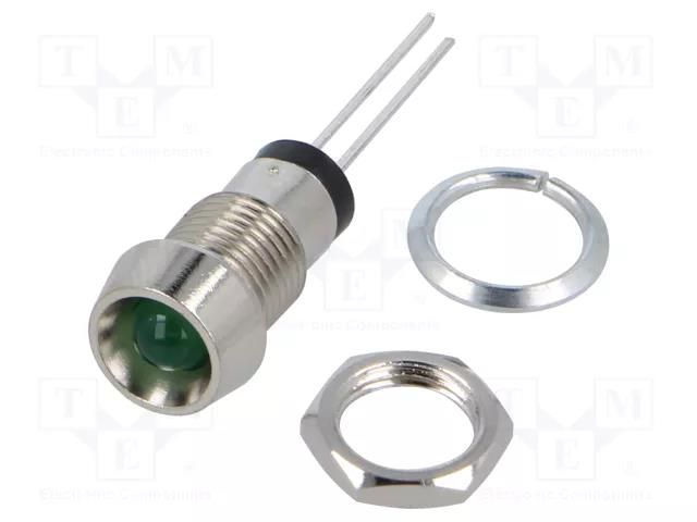 Indicator: LED; recessed; green; 2.1VDC; Ø8mm; metal; ØLED: 5mm; 2mcd BIVAR MPR5GD