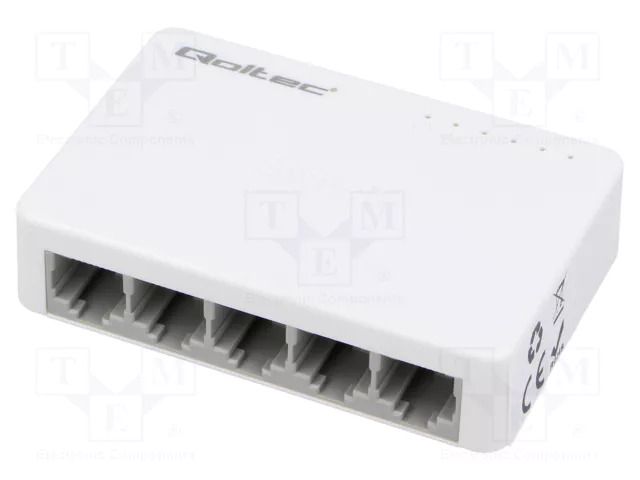Switch Ethernet; DC socket,RJ45 socket x5; Fast Ethernet; white QOLTEC QOLTEC-52247