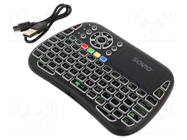Keyboard; black; USB C; wireless; RGB,touchpad,with LED; 10m SAVIO SAVMKW-04
