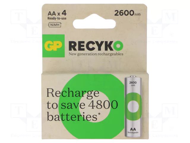 Re-battery: Ni-MH; AA; 1.2V; 2600mAh; ReCyko+; blister; Ready2Use GP ACCU-270AAHCE-B4