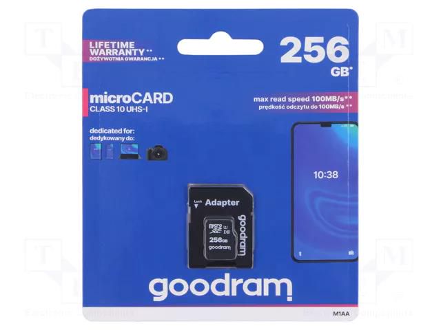 Memory card; microSDXC; R: 100MB/s; W: 10MB/s; Class 10 UHS U1 GOODRAM M1AA-2560R12