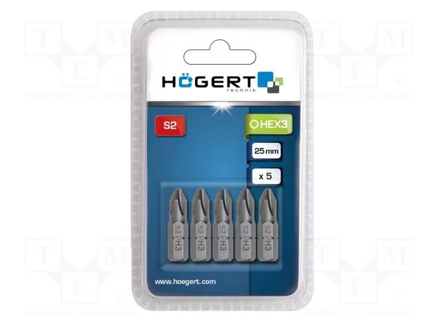 Screwdriver bit; Phillips; PH3; Overall len: 25mm; 5pcs. HÖGERT TECHNIK HT1S303