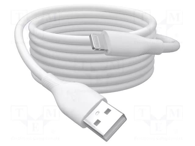 Cable; USB 2.0; Apple Lightning plug,USB A plug; nickel plated DIGITUS AK-600108-020-W