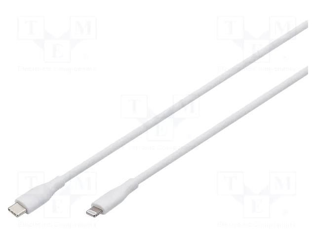 Cable; USB 2.0; Apple Lightning plug,USB C plug; nickel plated DIGITUS AK-600110-020-W