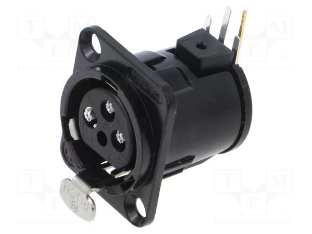 Connector: XLR; socket; female; PIN: 3; angled 90°; THT; black; 6A NEUTRIK NTR-NC3FD-H-BAG