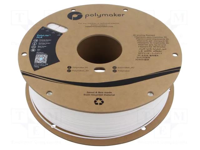 Filament: PLA; 1.75mm; white; 190÷230°C; 1kg; Table temp: 45°C POLYMAKER PA02002