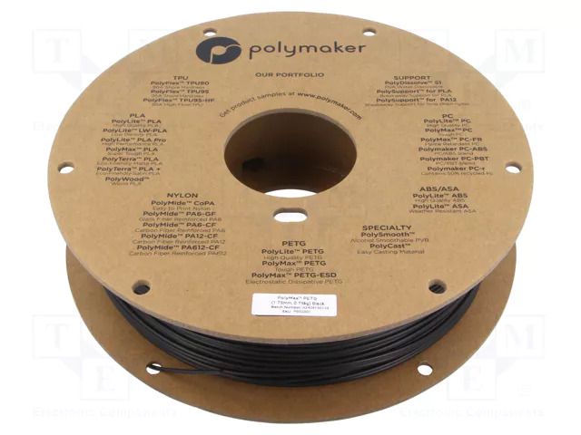 Filament: PET-G Tough; 1.75mm; black; 230÷240°C; 750g; PolyMax™ POLYMAKER PB02001