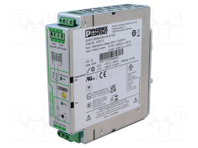 Power supply: redundancy module; for DIN rail; 24VDC; 10÷20A PHOENIX CONTACT QUINTORG/2X10/1X20