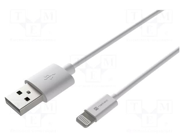 Cable; USB 2.0; Apple Lightning plug,USB A plug; 1m; white; 12W NATEC NKA-2148