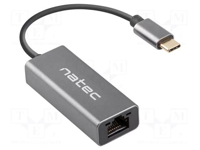 USB to Ethernet adapter; RJ45 socket,USB C plug; USB 3.1; grey NATEC NNC-1925