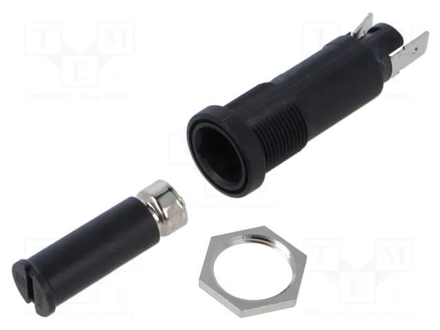 Fuse holder; 6.3x32mm; 10A; on panel; black; FEC; 500VAC; UL94V-0 SCHURTER 0031.1622