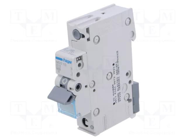 Circuit breaker; 230/400VAC; Inom: 13A; Poles: 1; Charact: B; 6kA HAGER MBS113