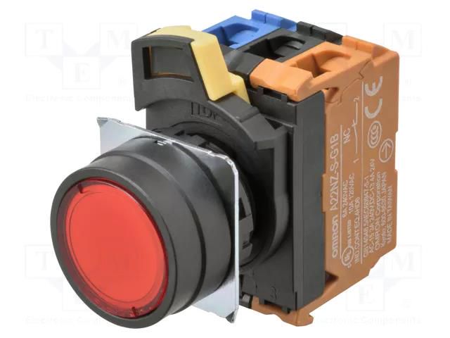 Switch: push-button; 22mm; Stabl.pos: 1; NO; red; LED; IP66; flat OMRON A22NLBNMTRAG100RE