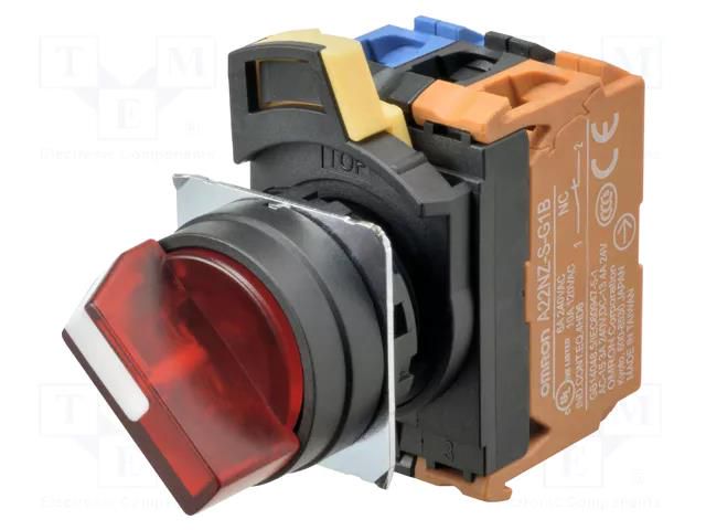 Switch: rotary; 22mm; Stabl.pos: 2; NO; red; LED; IP66; A22NW; Pos: 2 OMRON A22NW2BMTRAG100RE