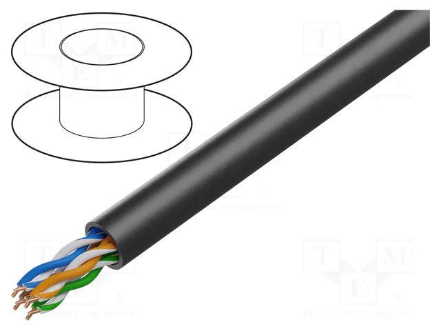 Wire; U/UTP; 4x2x24AWG; 5e; outdoor; wire; Cu; Insulation: PE; black DIGITUS DK-1511-V-1-OD
