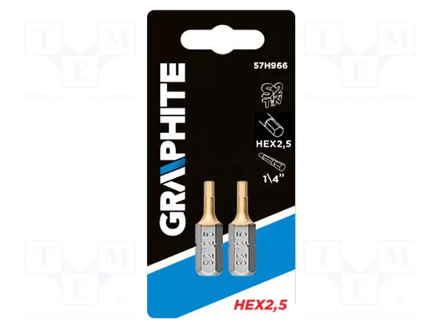 Screwdriver bit; hex key; HEX 2mm; Overall len: 25mm; 2pcs. GRAPHITE 57H966