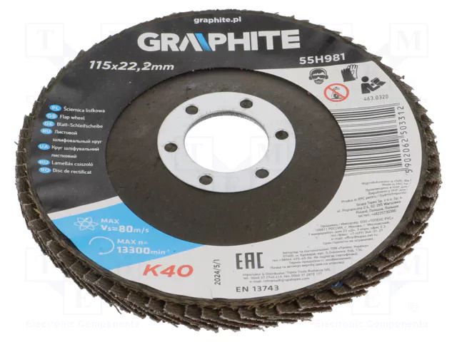 Flap grinding wheels; Ø: 115mm; Granularity: 40; 22.2mm GRAPHITE 55H981