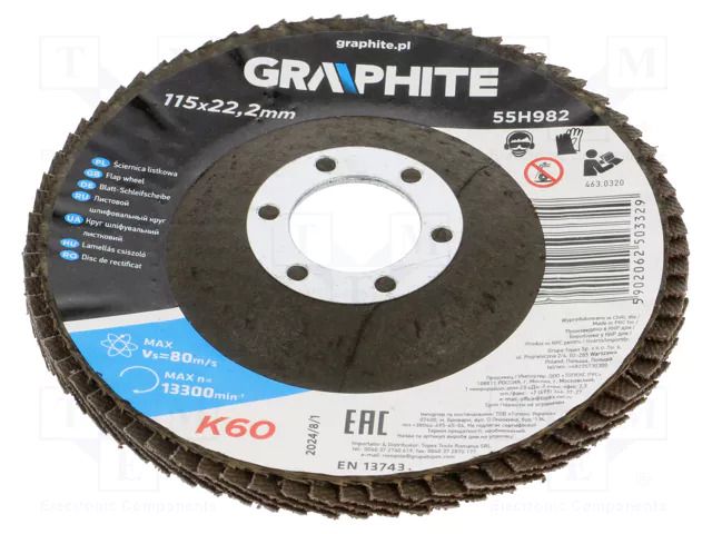 Flap grinding wheels; Ø: 115mm; Granularity: 60; 22.2mm GRAPHITE 55H982