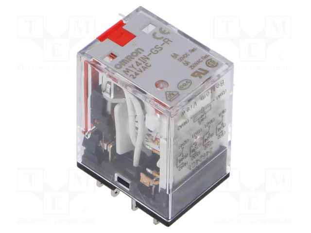 Relay: electromagnetic; 4PDT; Ucoil: 24VAC; Icontacts max: 6A; MY4 OMRON MY4IN-GS-R-24AC