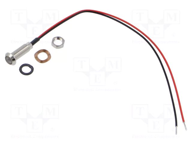 Indicator: LED; flat; green; 3.2VDC; Ø5mm; IP67; cables; 150mm; brass MARL 604-324-04
