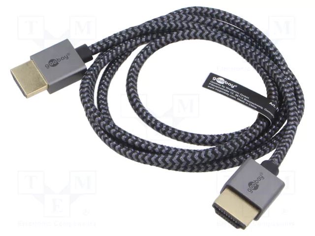 Cable; HDMI plug,both sides; PVC; textile; 1m; black-grey; silver Goobay GOOBAY-75752