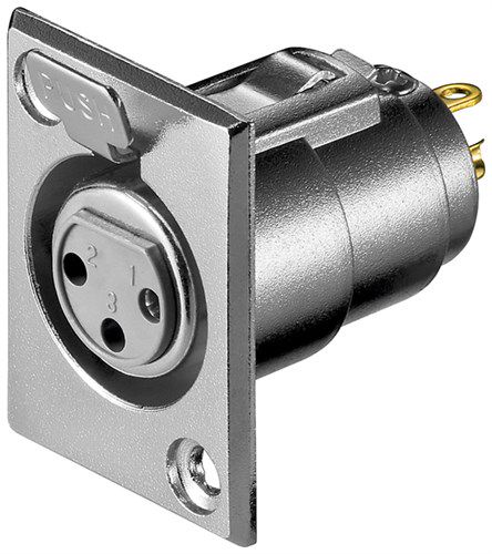 Microphone Chassis Femal Socket, XLR female (3-pin), 3 Pin - with locking mechanism and gold plated contacts 11973