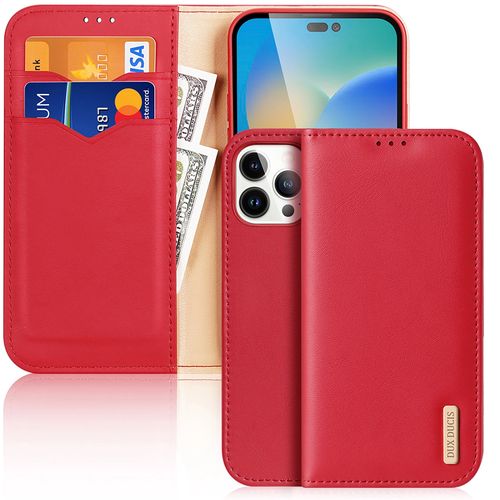 Dux Ducis Hivo Leather Flip Cover Genuine Leather Wallet for Cards and Documents iPhone 14 Pro Max Red, Dux Ducis 6934913033074 6934913033074