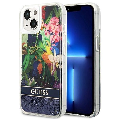Guess GUHCP14MLFLSB iPhone 14 Plus 6.7 &quot;blue / blue hardcase Flower Liquid Glitter, Guess 3666339066093 3666339066093
